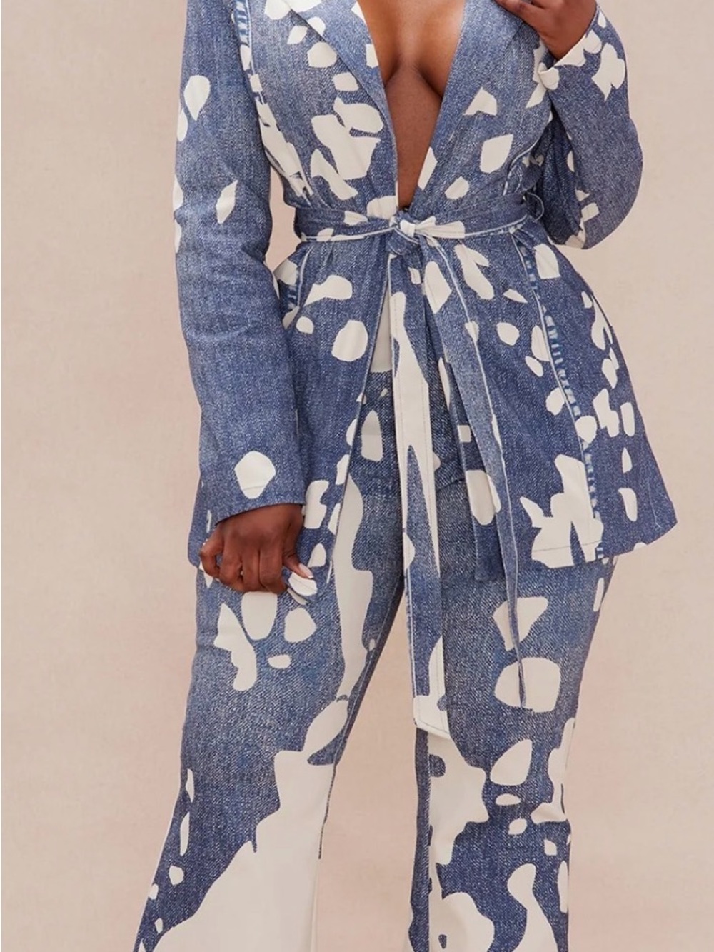 Fashion Nova Blue & White Abstract Wide-Leg Jumpsuit